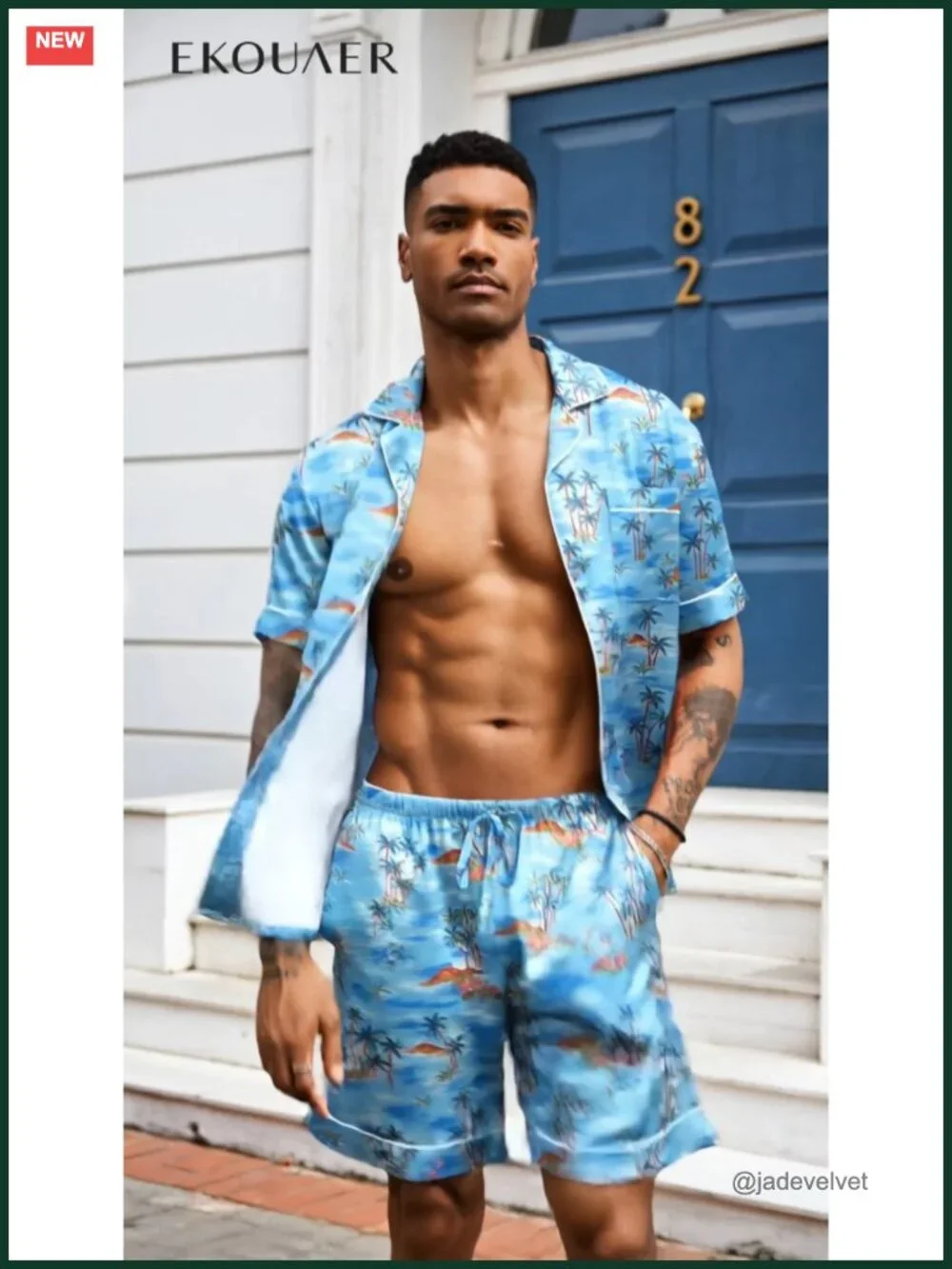Mens Silk Satin Pajamas Set Short Sleeve Button Up Lounge Pjs with Pockets